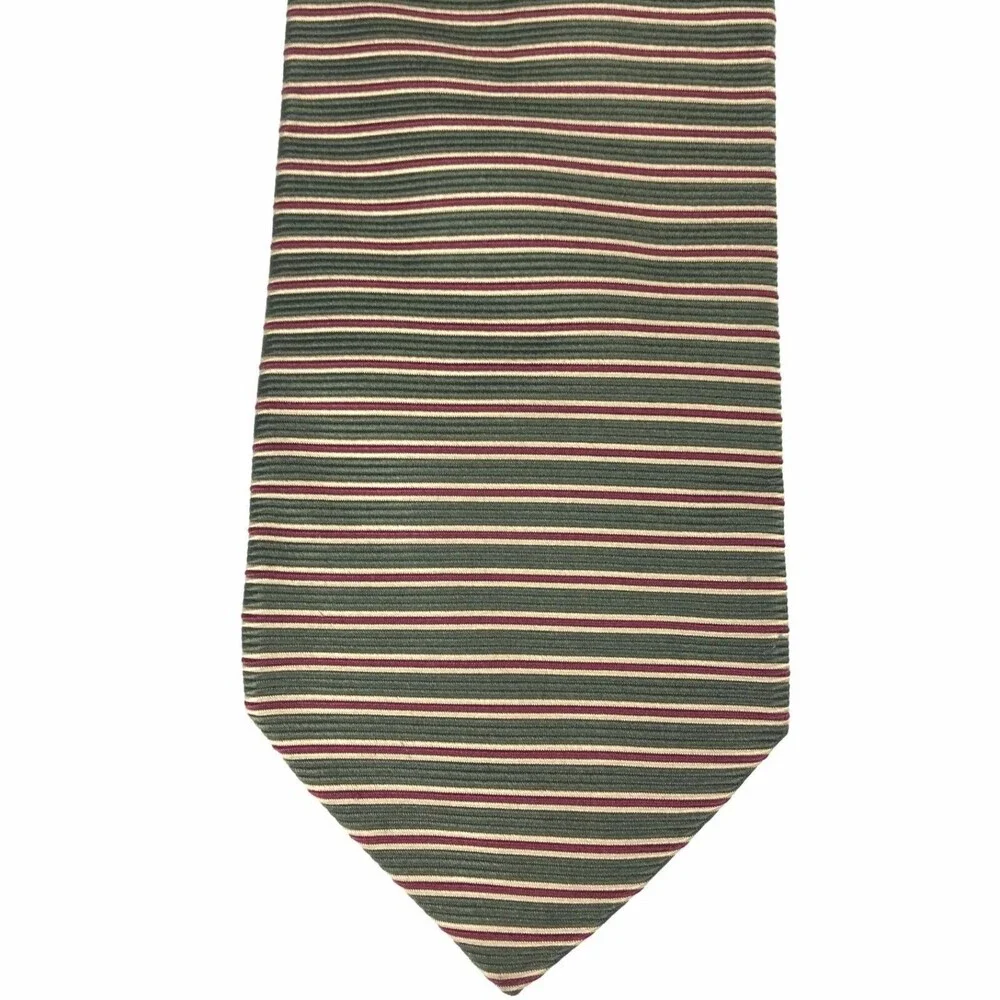READ-Brooks Brothers Tie Silk Red Green Beige Striped Textured Business Necktie